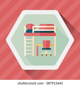 bed and desk flat icon with long shadow