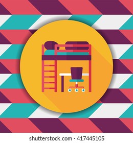 bed and desk flat icon with long shadow