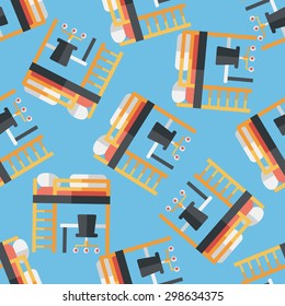 bed and desk flat icon seamless pattern background