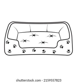 Bed for dogs and cats, isolated vector illustration contour doodle