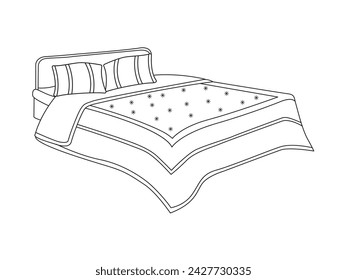 Bed doodle icon in vector. Hand drawn bed icon in vector. Doodle bed illustration, contemporary bedroom interior with Modern Upholstered Headboard, white bed featuring a cozy blanket
