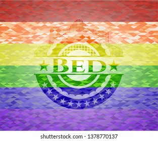 Bed emblem on mosaic background with the colors of the LGBT flag