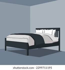 Bed in Empty Room Vector