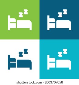 Bed Flat four color minimal icon set