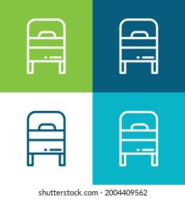 Bed Flat four color minimal icon set