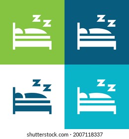 Bed Flat four color minimal icon set