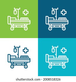 Bed Flat four color minimal icon set