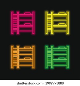 Bed four color glowing neon vector icon