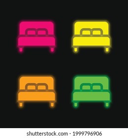 Bed four color glowing neon vector icon