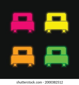 Bed four color glowing neon vector icon
