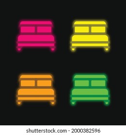 Bed four color glowing neon vector icon