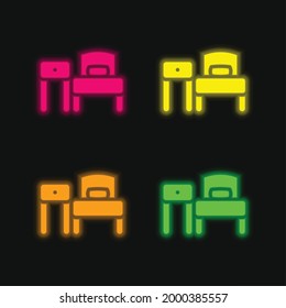 Bed four color glowing neon vector icon