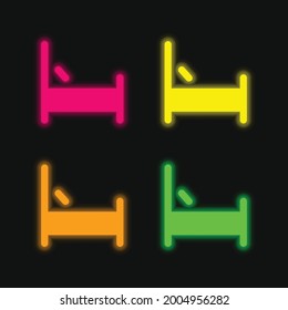 Bed four color glowing neon vector icon