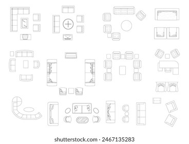 bed furniture icon interior plan view top set vector. architecture house line home outline apartment collection isolated layout design project blueprint.