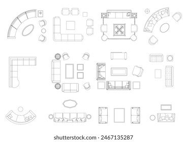 bed furniture icon interior plan view top set vector. architecture house line home outline apartment collection isolated layout design project blueprint.