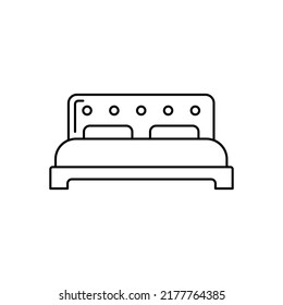 Icono de mobiliario de cama en estilo de línea, aislado en fondo blanco