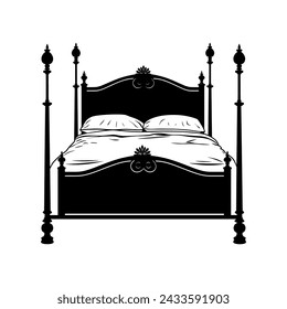 Bettmöbel-Silhouetten, Doppelbett-Vektor-Symbol, Bett-Silhouette in schwarzer Farbe.