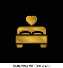 Bed gold plated metalic icon or logo vector