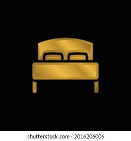 Bed gold plated metalic icon or logo vector