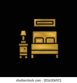Icono metálico de la cama de oro o logotipo vectorial