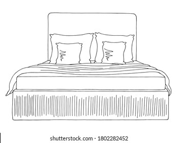 Bed gráfico negro blanco aislado mobiliario boceto ilustración vector