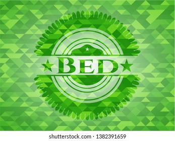 Bed green emblem with mosaic ecological style background. Vector Illustration. Detailed.
