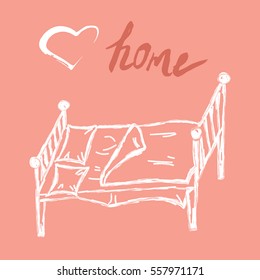 bed: hand drawn, vector elements of interior furniture for flyers or banners.