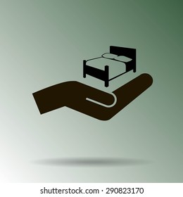 Bed and hand. Vector icon