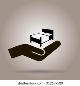 Bed and hand. Vector icon