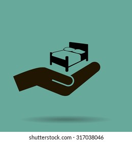 Bed and hand. Vector icon
