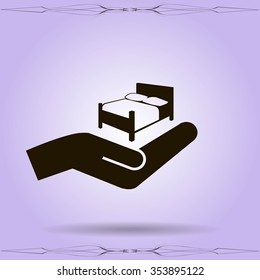 Bed and hand. Vector icon