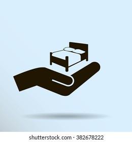 Bed and hand. Vector icon