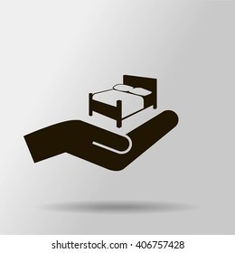 Bed and hand. Vector icon