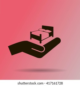 Bed and hand. Vector icon