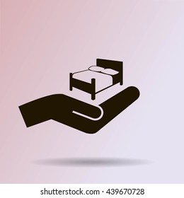 Bed and hand. Vector icon