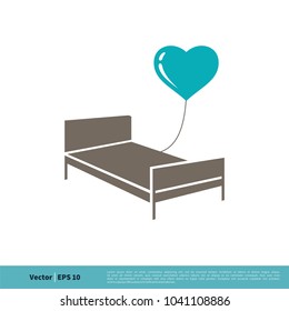 Bed and Heart Balloon Icon Vector Logo Template Illustration Design. Vector EPS 10.