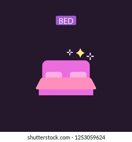 Bed with heart icon. Double hotel room flat icon. Bed, pillow, mattress icon vector image. Symbol for info graphics, websites and print media. Vector Icon.