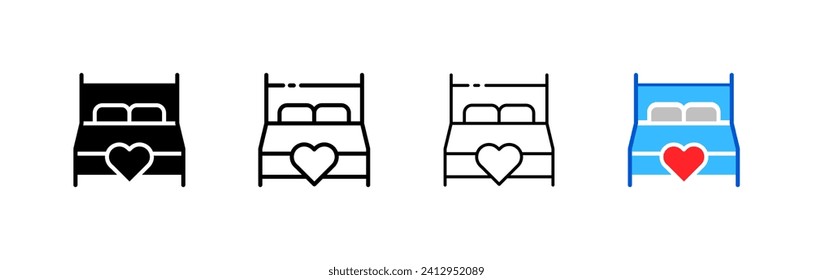 Bed with heart icons. Line, set of beds with heart icons. Vector icons