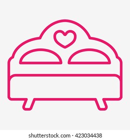 bed with heart pink thin line icon