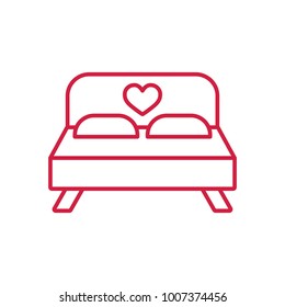 bed with heart red line icon on white background