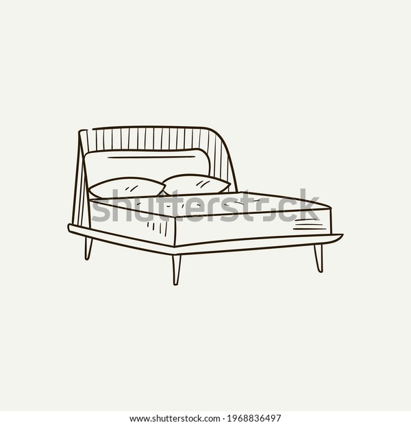 Bed. Home decor line\
art drawing. Doodle illustration. Stay home. Minimal vintage style.\
Doodle plant vector illustration. Pure nature organic brush. Line\
drawing.