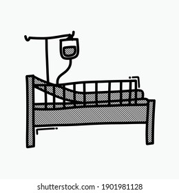 Bed hospital doodle vector icon. Drawing sketch illustration hand drawn line.