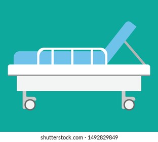 the bed in the hospital where the patient is resting with the model can be raised