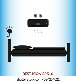 bed, hotel, bedroom, leisure, vector icon, eps10