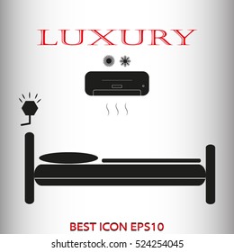 bed, hotel, bedroom, leisure, vector icon, eps10