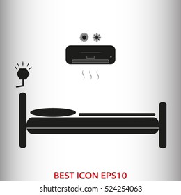 bed, hotel, bedroom, leisure, vector icon, eps10