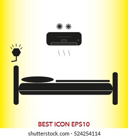 bed, hotel, bedroom, leisure, vector icon, eps10