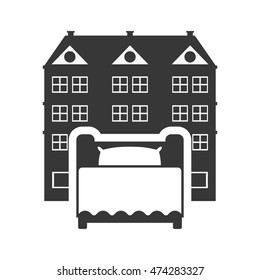 bed hotel building windows service silhouette icon. Flat and Isolated design. Vector illustration