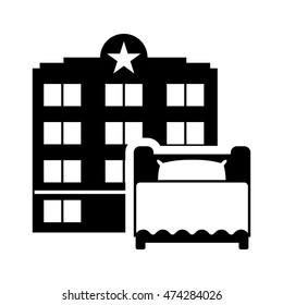 bed hotel building windows service silhouette icon. Flat and Isolated design. Vector illustration