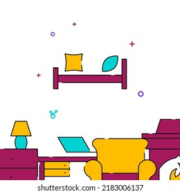Bed, hotel filled line vector icon, simple illustration, related bottom border.